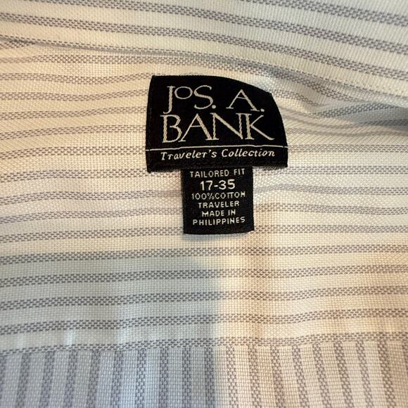 Jos. A. Bank Mens Shirt 17/35 Tailored Fit White Gray Strip L/S - Picture 9 of 10